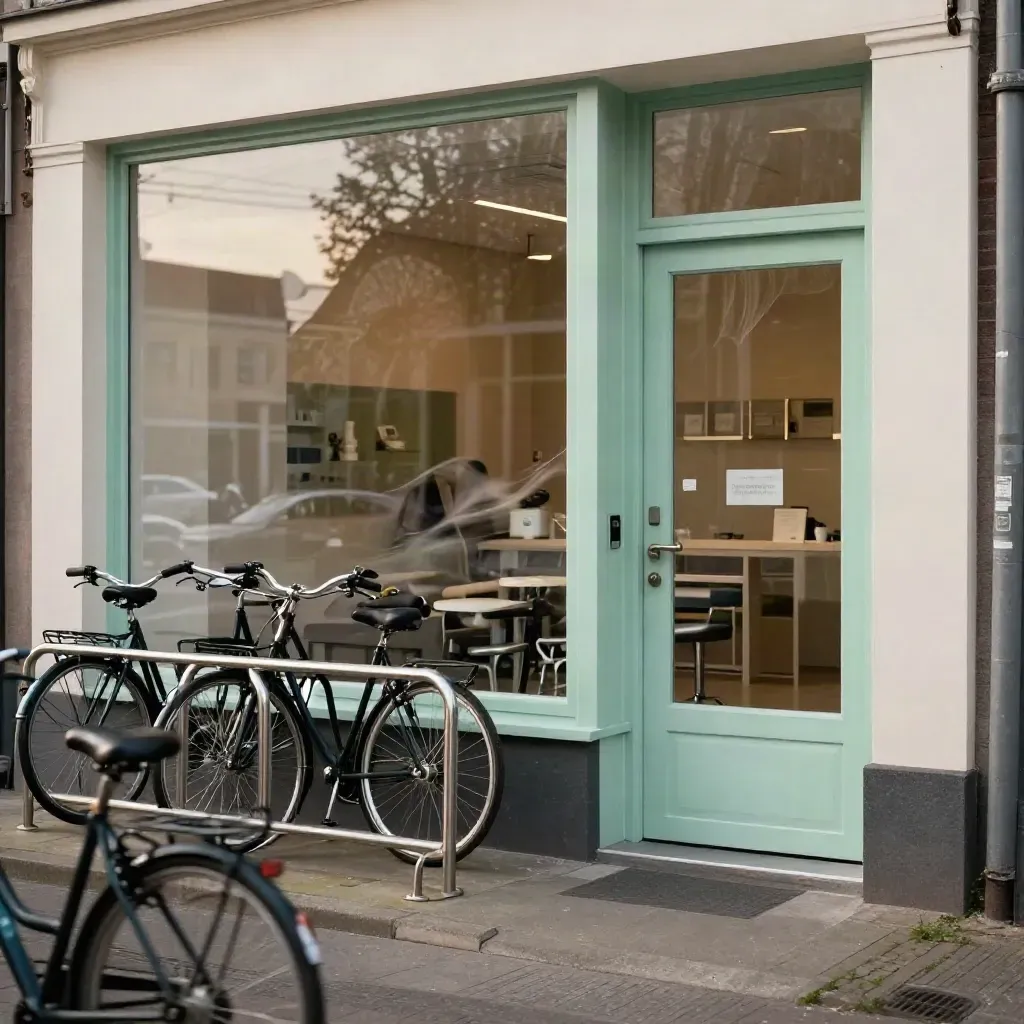 Halfopen tandartsdeur in Eindhoven-Zuid waait verder open naast een glanzend fietsenrek.