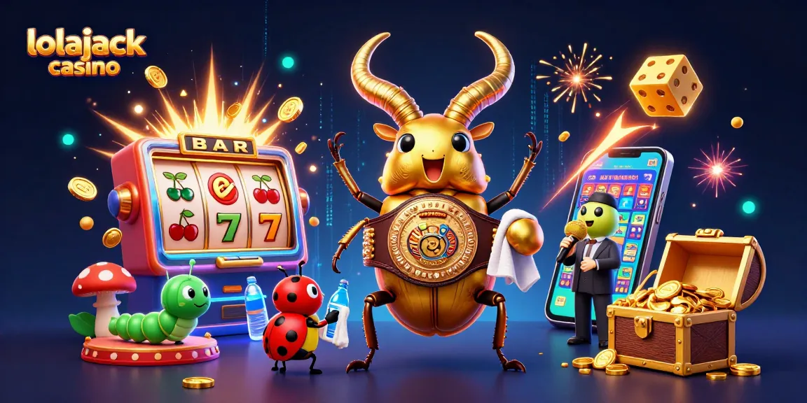 Experience the thrill of the lolajack casino with colorful slot machines, glowing characters, and dynamic game elements.